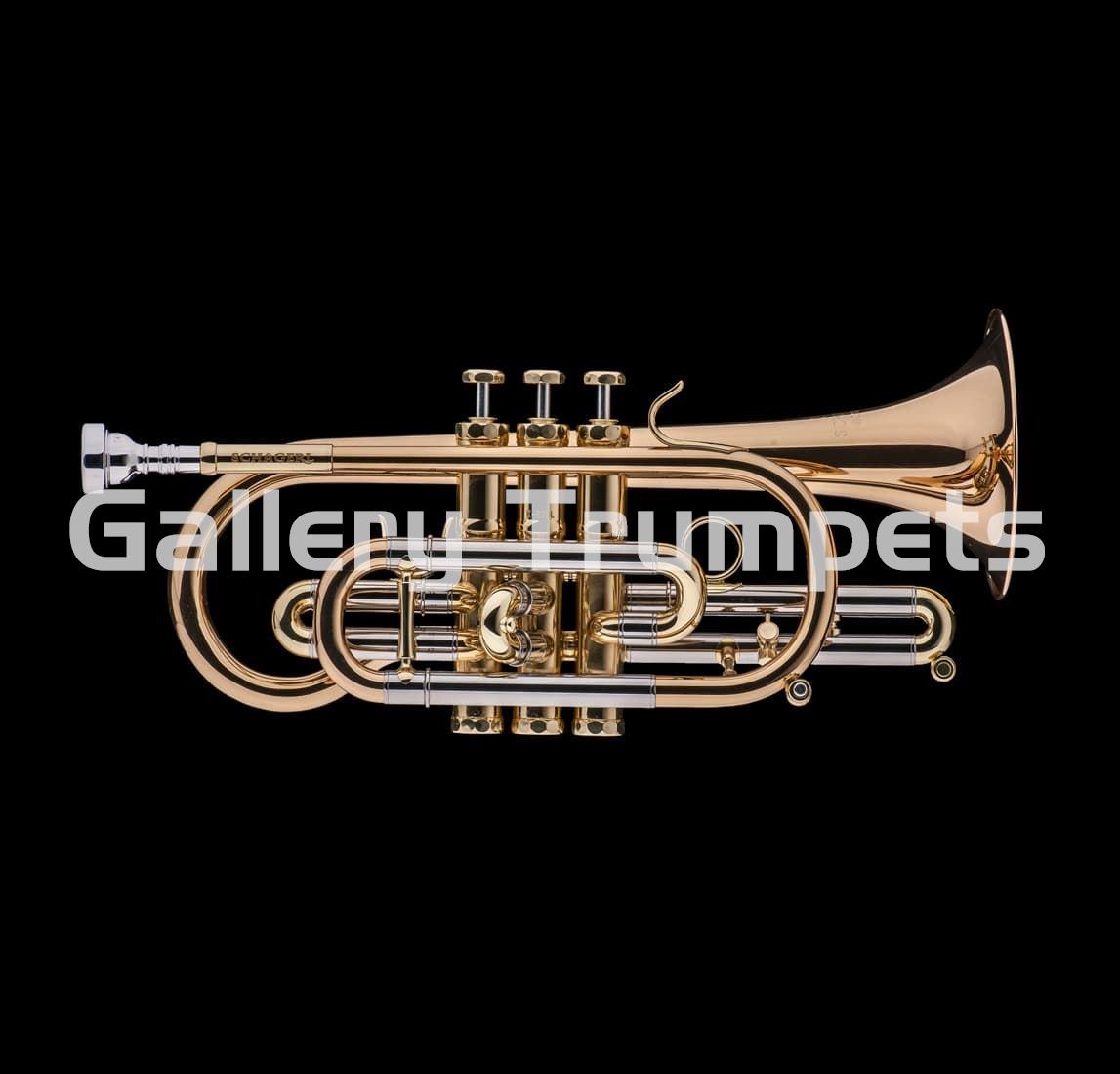 Schagerl K-620L - Corneta Bb Lacada: Tubería '459 (11,68mm), Tudel Goldmessing, Campana Goldbrass 123 mm., Pistones de Monel, Es - Imagen 1